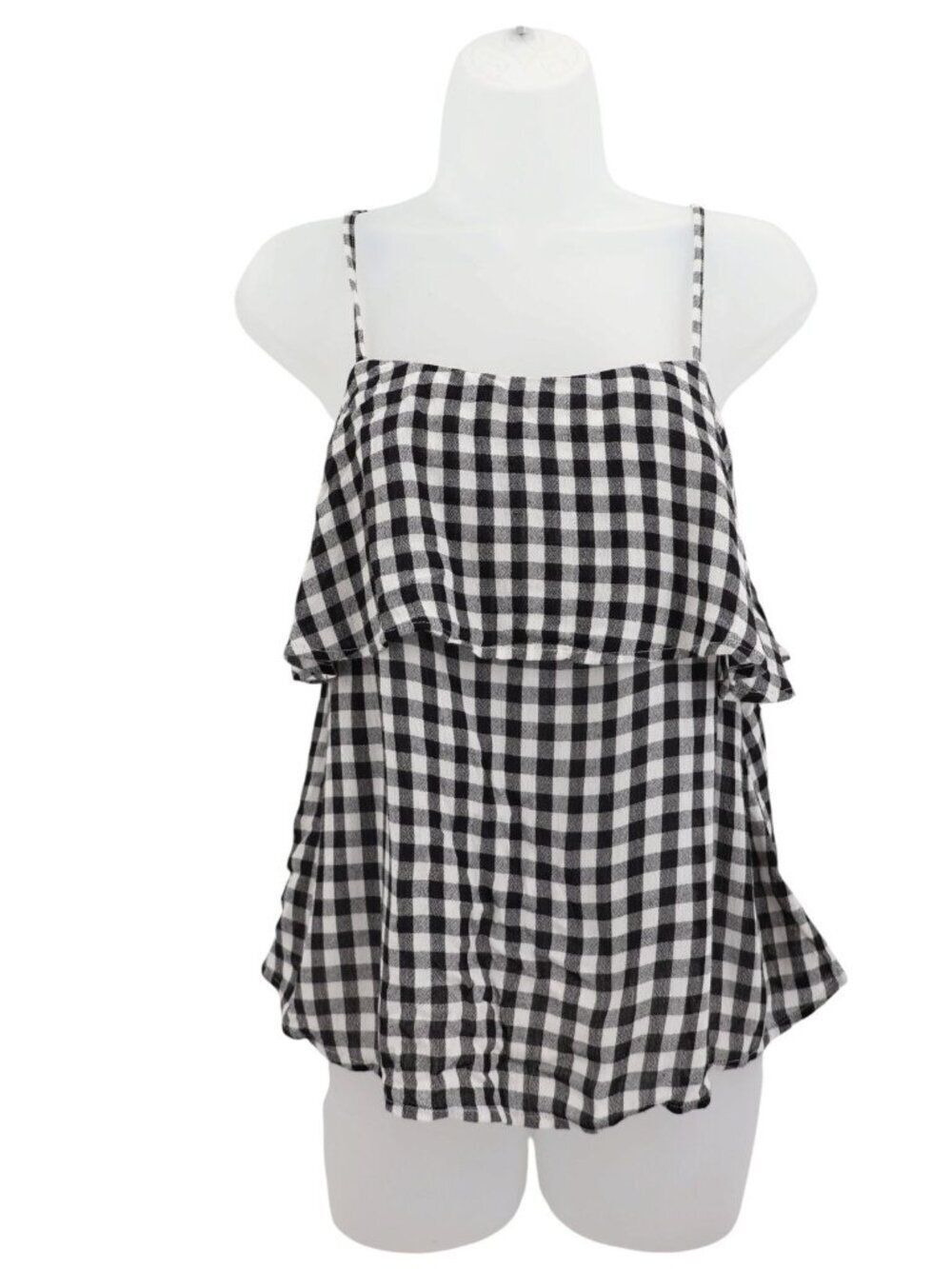 New Abound Women's Black White Gingham Print Tiered Tank Spaghetti Straps XS